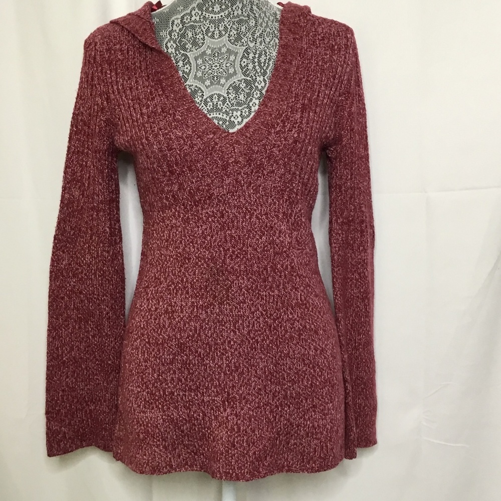 Red Sweater Hoodie Americana V Neck Acrylic  Thick